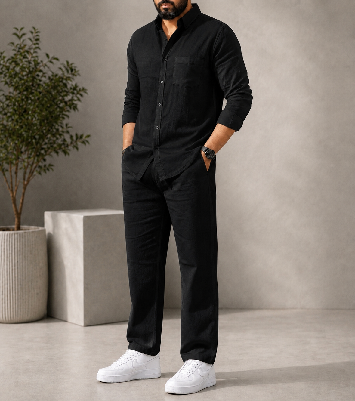 Navy Elite Class Top & Bottom Set Of Linen, Luxury And Style