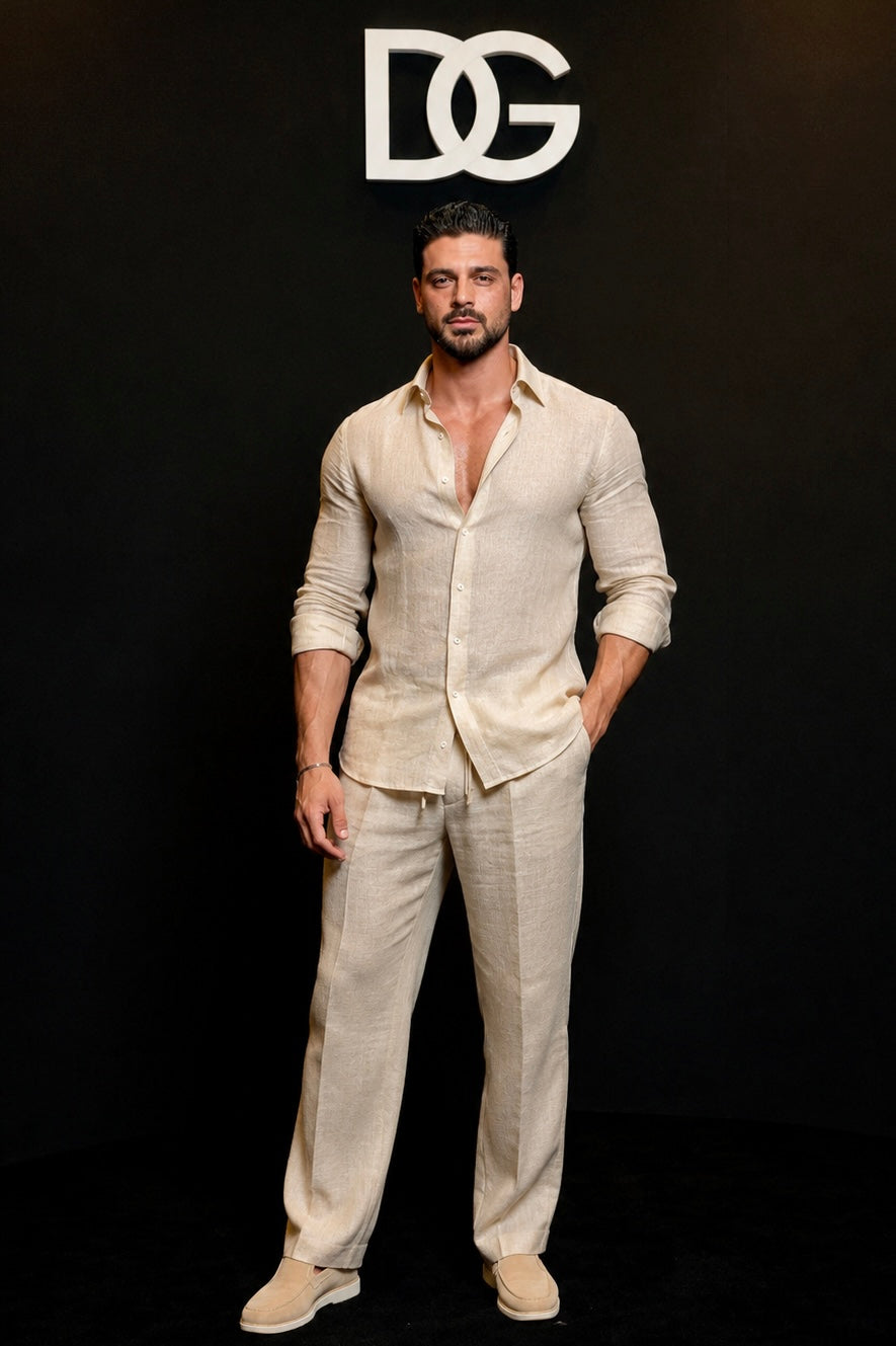 Olive green Amalfi Top & Bottom Set Of Linen, Luxury And Style