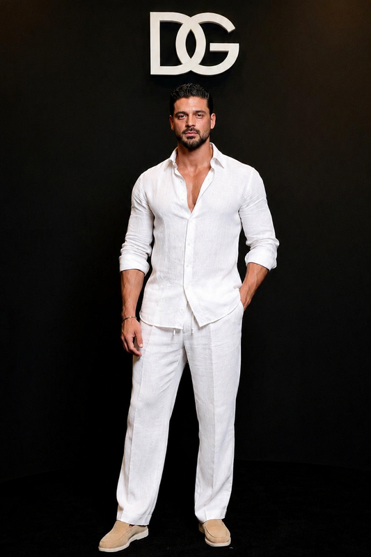 Beige Amalfi Top & Bottom Set Of Linen, Luxury And Style