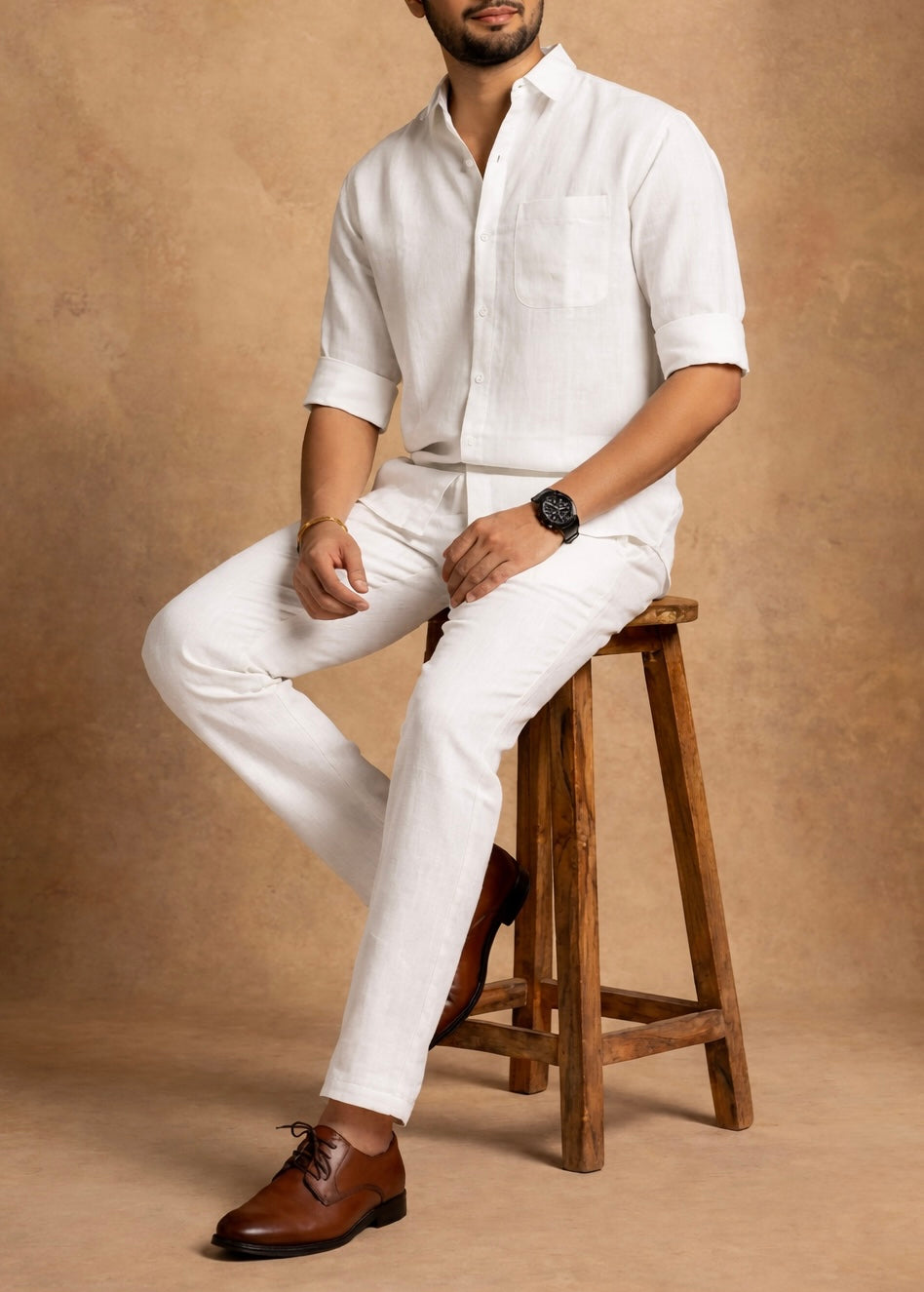 Beige Hallmark Top & Bottom Set Of Linen, Luxury And Style