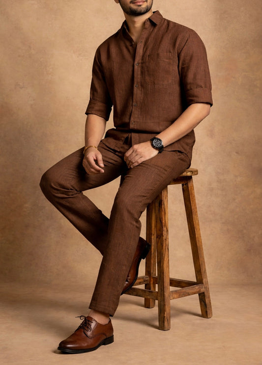 Brown Hallmark Top & Bottom Set Of Linen, Luxury And Style