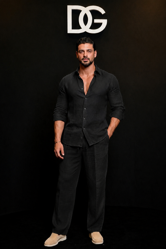 Black Amalfi Top & Bottom Set Of Linen, Luxury And Style
