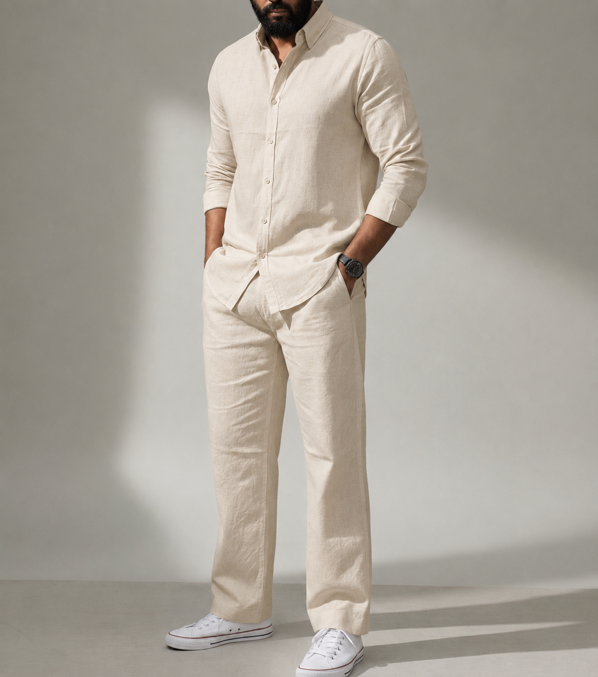 Green Top & Bottom Set Of Linen, Luxury And Style