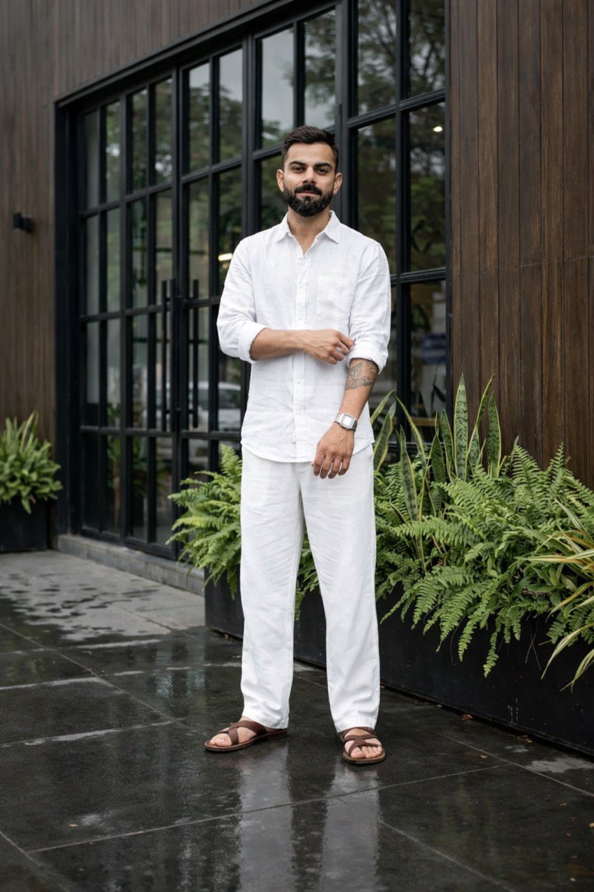 Beige Men Linen Men's Co-ord Set