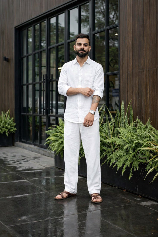 White  Men Linen Men's Co-ord Set