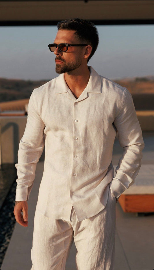 Beige Premier Top & Bottom Set Of Linen, Luxury And Style