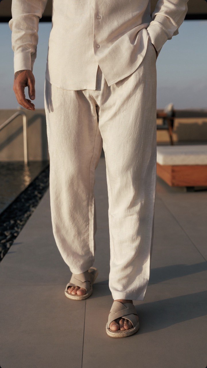 Beige Premier Top & Bottom Set Of Linen, Luxury And Style
